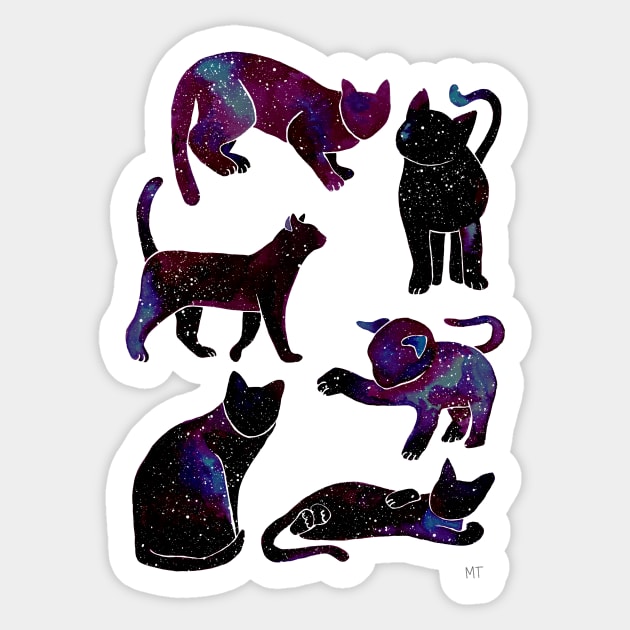 Galaxy Cats Pattern - Black Sticker by monitdesign